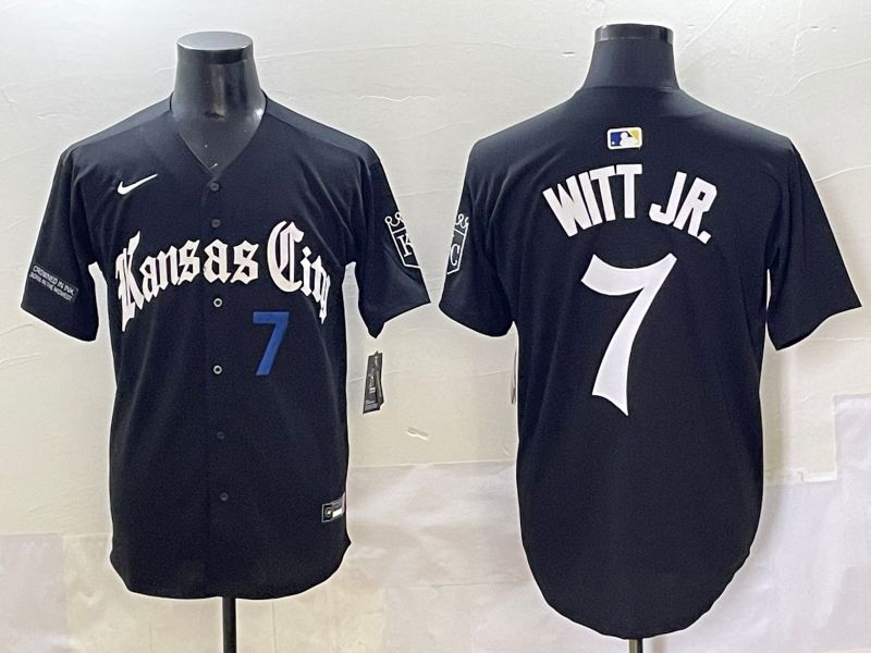 Men 2025 Kansas City Royals #7 Witt jr Black Five generations Joint Name Nike MLB Jersey style 9